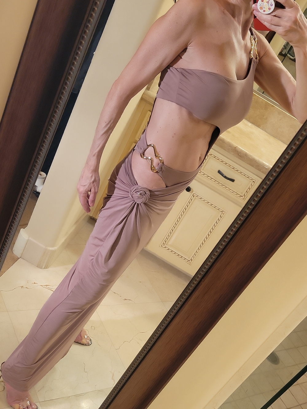 K TOO Mauve Cutout Maxi Dress with Side Knot and Gold-tone Hardware, S - Picture 3 of 16